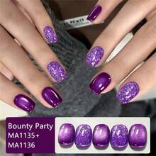 MEET ACROSS 2瓶7毫升Bounty Party亮片猫眼凝胶指甲油套装，紫色闪光亮片猫眼磁性半永久可卸UV凝胶指甲油，适合夏季美甲，美甲DIY，家用和美甲沙龙用品 - 彩色 - 查看 4