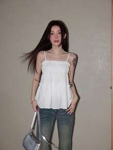 纯色时尚百搭休闲吊带背心，女士春夏款 - 白色 - 查看 7