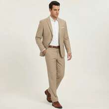 Conjunto de traje para hombre de 2 piezas, incluye chaqueta y pantalones, color champán con bolsillos, adecuado para fiestas, negocios, salidas y uso casual - Champán - Ver 9