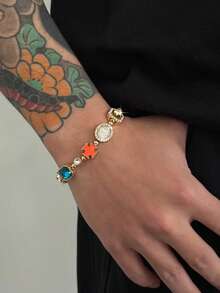 Pulsera de cadena de cristal multicolor elegante y minimalista vintage, joyería casual y encantadora de moda para hombres, accesorio de fiesta para todos los días - Pulsera geométrica de diamantes de imitación - Ver 18