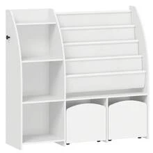 HaluPeit Kinderregal mit Zeitungsständer, Bücherregal Kinder mit 2 Säulen, 4 Ablagen, Spielzeugregal, Kinder mit Aufbewahrungsbox, für Kinderzimmer, Wohnzimmer, 30 x 105 x 100 cm, Weiß - Weiss - Übersicht 8