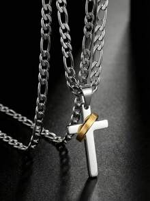 1 Stück drehbarer Kreuz-Anhänger Halskette aus Edelstahl Figarokette, für Kinder Jungen Mädchen Straßenparty Sport Schmuck für religiöse christliche Accessoires Himmelfahrtsgeschenk - Kreuzkette - Übersicht 2