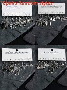 10/20 Đôi bông tai mặt dây chuyền hình đầu lâu xương khô phong cách Gothic bạc, thiết kế độc đáo dành cho nữ, chất liệu hợp kim cao cấp, bền bỉ, đa năng, quà tặng trang sức độc đáo, phụ kiện đeo hàng ngày. - Hoa tai phong cách Punk - Xem 9