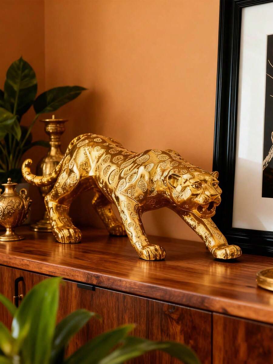 奢華金/銀豹雕塑，現代家居裝飾豹子雕像，時尚獵豹裝飾品，藝術動物裝飾，適用於客廳、辦公室、書架和桌面，婚禮藝術裝飾與母親節禮物的完美選擇