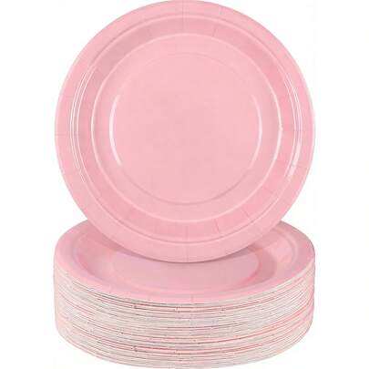 50/30/20/10/5 pièces Assiettes thème rose, assiettes rondes de 9 pouces/7 pouces, conviennent pour les desserts, gâteaux, repas, vaisselle de saison, idéal pour les fêtes d'anniversaire, les cadeaux, les remises de diplômes, les mariages, les pique-niques