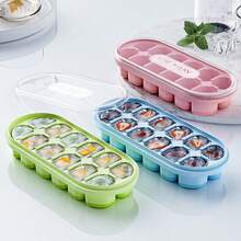 1個12格矽膠製冰模具，圓柱形冰盤，冰杯，附蓋矽膠冰桶，易脫模冰塊模具，圓柱形冰盤，迷你冰桶，冰盒，適用於冰箱、車用冰箱、廚房用品 - 彩色 - 查看 2