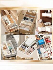 1pc Adjustable Drawer Organizer, Expandable Drawer Divider, Multi-Purpose Storage Box Suitable For Kitchen Utensils, Office Supplies, Bathroom Cosmetics, Bedroom Essentials - White - View 6