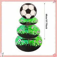 1 pieza/3 piezas Soporte de papel de 3 niveles con tema de fútbol verde de la Copa del Mundo, adecuado para fiestas con tema de fútbol, decoración de magdalenas, decoración de escritorio con tema de fútbol y exhibición de postres para fiestas de cumpleaños - multicolor - Ver 5