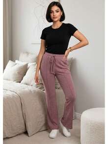 Women's Wide-Leg Winter Pants, Lanzinha Brand, Winter Fashion 2026, Copa Brasil. - 玫瑰 1r - 查看 1