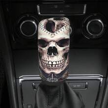 1pc Skull Print Gear Shift Knob Cover & Handbrake Cover Set, Made Of Polyester Fiber, Universal Car Accessories, Unisex - A - View 4