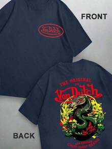 Summer Tops White 1pcs Women's Double Side Print Von Ditch Dragon Floral Design Red And Green Print Fabric Soft & Skin-Friendly Unisex Style Gifts For Spring Festival, Valentine's Day, St. Patrick's Day & World Cup-Van Dutch Dragon Print Women T Shirt Classic Americana Style Graphic,Summer Outfits,Vacation Outfits Women,Summer Outfits For Women,Spring Outfits For Women,Summer Tops,St Pattys Day Outfit,Easter Outfit Women Summer Clothes - Màu xanh hải quân - Xem 5