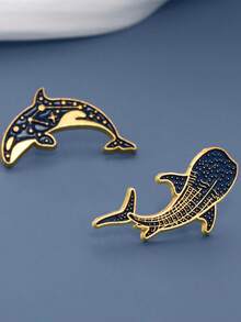 1/2PCS New Style Fashion Cute Dolphin Whale Brooch Suit Personalized Alloy Pin Popular Bag Accessories - Multicolor - View 3