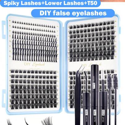 448pcs Fluffy Eyelash Extension Kit, Includes 5-7mm Lower Lashes & 9-18mm High Capacity Wide Stem Lashes, Mixed D Curl (60D/80D/100D), Creates Natural, Dense, Soft, Comfortable & Lightweight False Eyelashes, Long-Lasting. The Set Contains Dual Eyelash Glue, Tweezers, Lash Brush & Lash Book, Suitable For Daily, Cosplay, Date & Party Makeup.
