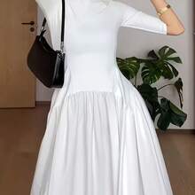 Elegant French Style Maxi Dress With Smock Waist & Ruffle Hem - -Length Party Wedding Guest Gown, Machine Washable Spring Summer Fall Formal Evening Dress - Ivory White - View 5