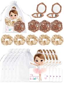 Brodark Bộ 10 chiếc băng đô cài tóc màu hồng kiểu ballet, quà tặng sinh nhật, quà tặng ngày Valentine cho bạn thân, tiệc theo chủ đề cho bé gái, tân gia, tiệc độc thân, tiệc ngủ, kèm túi quà màu trắng, quà tặng sáng tạo và vui nhộn. - dây buộc tóc + gương - Xem 6