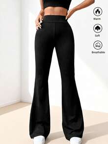 Mallas acampanadas de talle alto para mujer, Cintura Alta y Pierna Ancha, mallas acampanadas que levantan el trasero, mallas sin costuras de pierna ancha y estilizada, pantalones de yoga con bota acampanada de unicolor, pantalones deportivos negros que adelgazan el abdomen, mallas casuales, pantalones deportivos - Negro - Ver 10