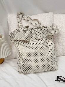 Túi tote vải canvas chấm bi hoa lá New Ins Xuân/Hè, dung tích lớn, thích hợp cho học sinh/sinh viên đi làm, túi đeo vai thường ngày. - Màu be - Xem 9