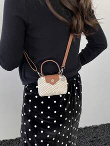 Mini Strohsack, Lippenstifttasche, Münzbeutel, elegante gewebte Handtasche, Urlaubstasche, Mini-Tragetasche, Teigtasche, Hornbeutel mit Klappe und verstellbarem Schultergurt, ideale Geschenktasche für Partys, Galas, formelle Anlässe, geeignet für Kleider, Klassenzimmer, Urlaub, Outdoor-Aktivitäten, Reisen, Sportstätten, besonders für Frauen, Mädchen, Studenten - Beige - Übersicht 6