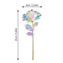 6支仿真玫瑰花，情人节礼物，星光玫瑰玻璃花，送给妈妈、女友、姐妹、妻子、奶奶，永生玫瑰，PVC材质带茎仿真花，彩色塑料仿真花 - 彩白 - 查看 6