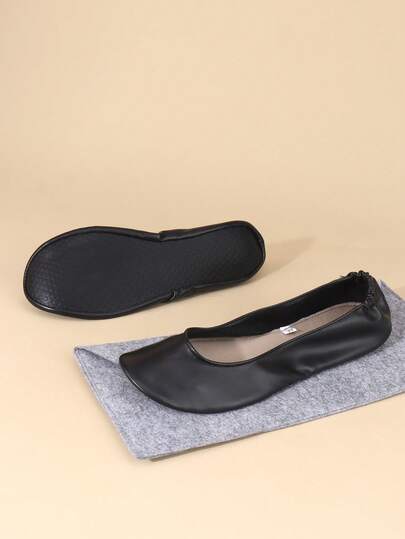 1 đôi dép nữ đế mềm nhẹ, có thể gấp gọn, màu trơn, chống trơn trượt, thoải mái, nhẹ, thích hợp mang trong nhà.