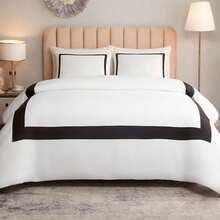 Hotel Duvet Cover Set  Microfiber Line Pattern Bedding Collection Ultra Soft Breathable Duvet Cover With Pillowcase - Black - View 8