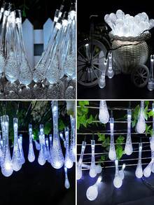 Solar Outdoor Garden Lights String,Water Drop Crystal String Lights,5M 20 Leds/7M 50 Leds 8 Modes Waterproof Fairy Light For Outdoor Patio Yard Party Holiday Christmas Tree,Home,Lawn,Wedding,Balcony,Camping Decor (Multicolor/Warm White/White) - Solar String Lights - Water Droplet Decorations - View 7