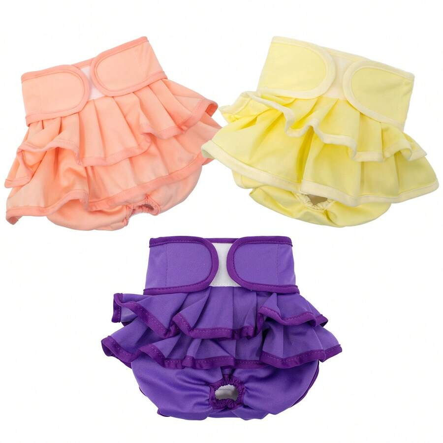 3 Packs Reusable Washable Dog Diaper Skirts For Female Puppies, Comfortable Period Pants For Heat Cycle - Multicolor - View 1
