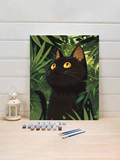 1 Set DIY Unframed Acrylic Painting Kit - Black Cat, Artistic Personalized, Craft For Adults, Bedroom & Wall Decor, Simple & Fun Painting, No Drawing Experience Needed, Fulfill Your Artist Dream, Immerse In The Colorful World, Self-Expression In Every Stroke, Best Gift For Family & Friends, 40*50CM