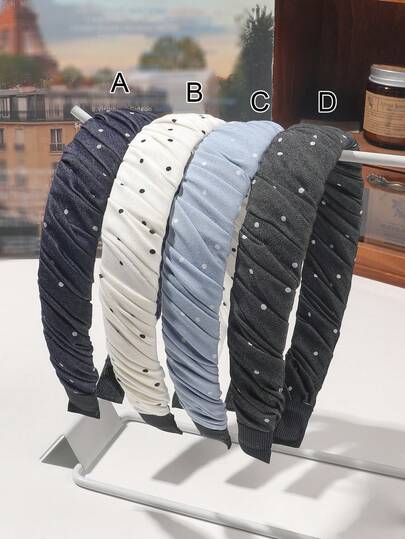 1pc Polka Dot Pleated Wide-Brim Headband, French Elegant Sweet Girl Retro Soft Daily Wear Party Afternoon Tea High Crown Non-Slip Bangs & Flyaway Hair Accessory