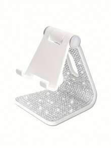 1pc Rhinestone Decorated Phone Stand, Black/White, Desktop Phone Holder Base Compatible With 15, 14, 13 Inch, Office Desk Decor Accessory - White - View 16
