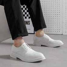 White Brogue Thick-Soled Loafers For Women British Style Lace-Up Leather Shoes Commuter Versatile Flat Shoes 2025 Spring New Style Increased Height Slimming College Style JK Uniform Shoes Daily Commuter Casual Shoes Comfortable Soft Sole - White - View 3
