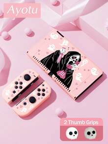 Ayotu 死亡、爱心与幽灵主题Switch保护壳，适用于新款Switch 2 (2025)/Switch NS/Switch OLED，无需取下保护壳即可安装在底座上，通用游戏手柄保护套，附赠2个摇杆帽，Switch游戏配件，防摔防刮，春日浪漫/返校礼物/情人节礼物 - 查看 8