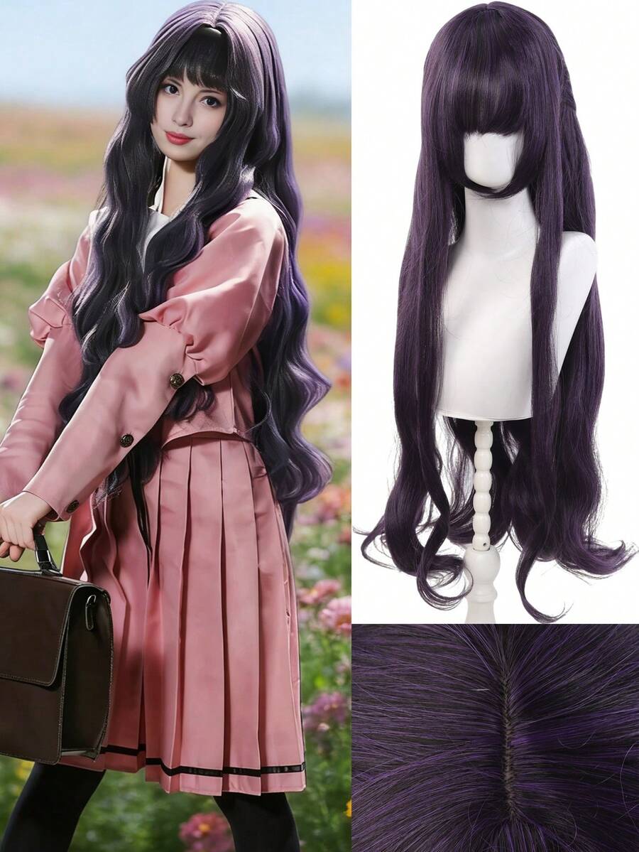 Cosplay Synthetic Wig 80cm Long Purple Gray Woman Hair Anime Heat Resistant Wigs