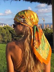 1pc Simple Printed 90cm Square Scarf, New Spring Bandana For Women, Versatile Waist Belt, Headband, Fashion Neckerchief - Multicolor - View 14