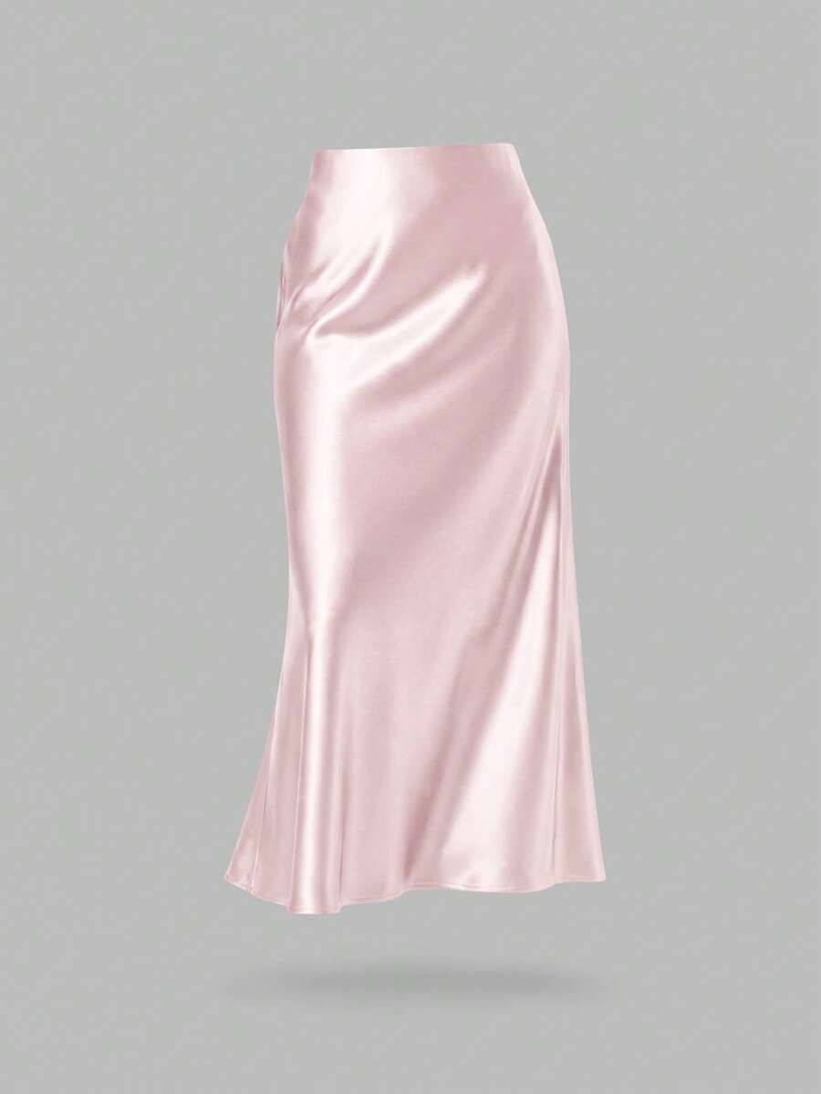 Women's Fashion Elastic Satin Feeling Satin Maxi Skirt, Suitable For All Seasons Pink Elegant Spring