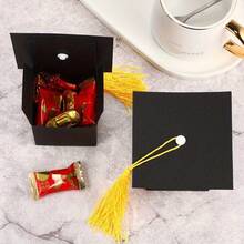 Black Graduation Cap Candy Boxes With Tassel, Mortarboard Shaped Gift Favor Boxes, Graduation Party Supplies Empty Treat Boxes For Class Of 2026 Celebration Gift Packaging - View 7
