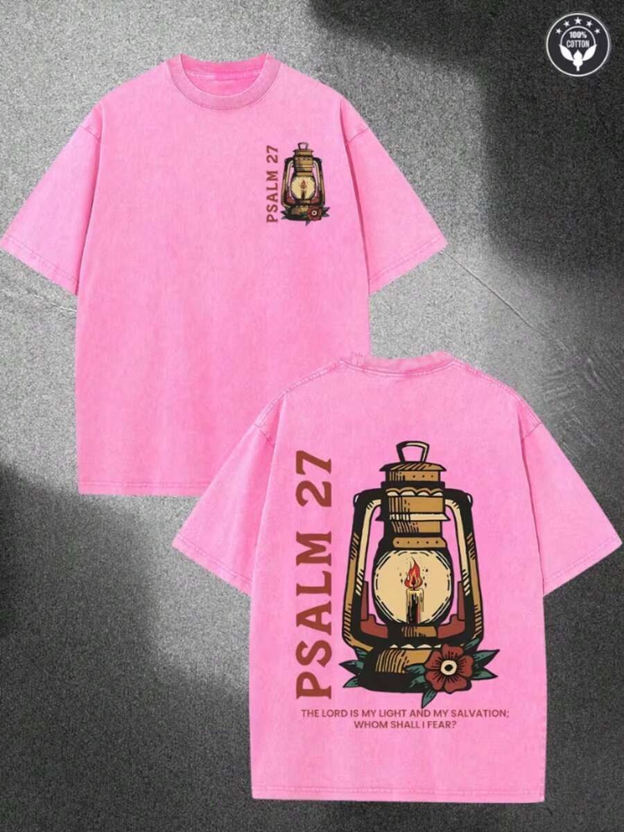 Double-Sided Washed With Flame,Christian,Religious Faith Printing, High-Quality Wax Printed Cotton Retro Fashion,Suitable For Summer T-Shirt,For Gift - 玫紅色 - 查看 1