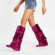 Women's Platform Round Toe Mid Calf Boots With Chunky Heel - Rose - View 8