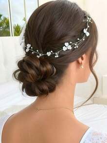Faux Pearl & Flower Decor Bridal Headwear Elegant Tiaras Valentine's Day Accessories - 金子 - 查看 1