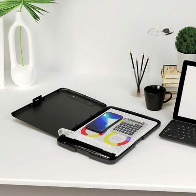 Caja de archivos A4 grande con ranura para bolígrafo, organizador de escritorio de plástico con superficie de escritura, caja portapapeles multifuncional para oficina, material impermeable para almacenamiento de papelería, adecuado para escuela, hogar y oficina