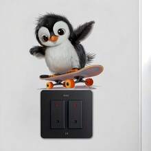 1 pieza Pegatina de interruptor de luz de monopatín con pingüino de dibujos animados lindo, pegatina de pared autoadhesiva e impermeable, adecuada para decoración del hogar y dormitorio - Unitalla - Ver 7