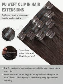 SUYYA 深棕色直发 18 英寸 120 克 8 片装 无痕夹式接发 隐形边缘 PU 发网 自然黑色真人处女发 无痕夹式接发 - S2 - 查看 7