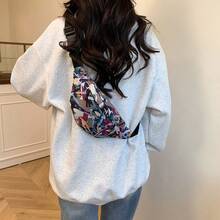 大容量印花腰包，轻便防水尼龙胸包，户外休闲斜挎包，可调节肩带 - 彩色 - 查看 11