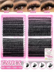 720/740/800pcs Super High-Volume DIY False Eyelashes Set, 8-16mm Mixed Length 10D-150D D Curl Natural Look False Eyelashes, Extra Thick And Fluffy, Voluminous Eyelashes Book, Friendly To Beginners, Suitable For Daily Use And Outgoing, Party, Festival And Travel Using,Styles Mixed And Can Be Matched Freelylash Clusters Kit,Lashes,Eyelashes,Fake Lashes - Multicolor - View 7