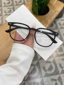 1 Pair Women's TR90 Square Frame Rivet Retro Fashion High-Quality Clear Lens Glasses - sand black - View 2