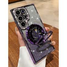 1 Luxury Plating Gradient Glitter Diamond Kickstand Phone Case For S26 Ultra S24 S25 Ultra S24 Plus S23 Ultra S22 Ultra S23 A15 A55 Wireless Charging Camera Anti-Fall Protective Case - Purple - View 1