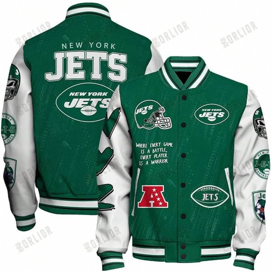 N-F-L New York Jets    Nat-Ional Football Conference Unisex Varsity Jacket -4 - 風格 - 查看 1