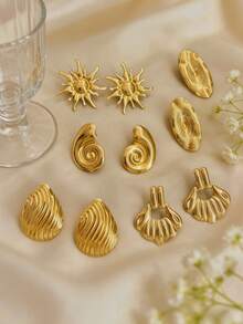 12pcs 6 Pairs Fashion Luxury Geometric Gold Women's Earrings Set, Suitable For Daily Wear, Gift For Friends, Party Summer Vacation Outfit - Multicolor - View 2