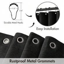 Black Scalloped Shower Curtain Linen Textured With 12 Metal Hooks Cute Heavy Duty Washable Waterproof Thick Cloth Halloween Shower Curtains With Black Border For Bathroom Hotel Bathtub,W72*L72 - Đen - Xem 4