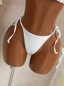 女士三件套白色比基尼套装 - 荷叶边三角上衣、侧系带泳裤和高腰蕾丝裙，性感夏季沙滩度假泳装 - 白色 - 查看 6